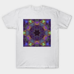 Mosaic Kaleidoscope Flower Purple Blue and Green T-Shirt